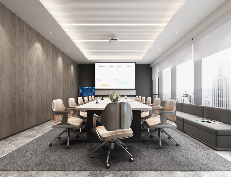 黑白灰色調的會議室設計裝修效果